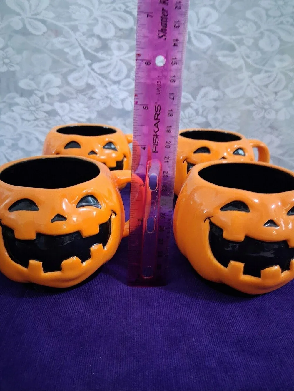 Retro Target Halloween 2008 Pumpkin Mug Set of 4 Jack O Lantern Rare